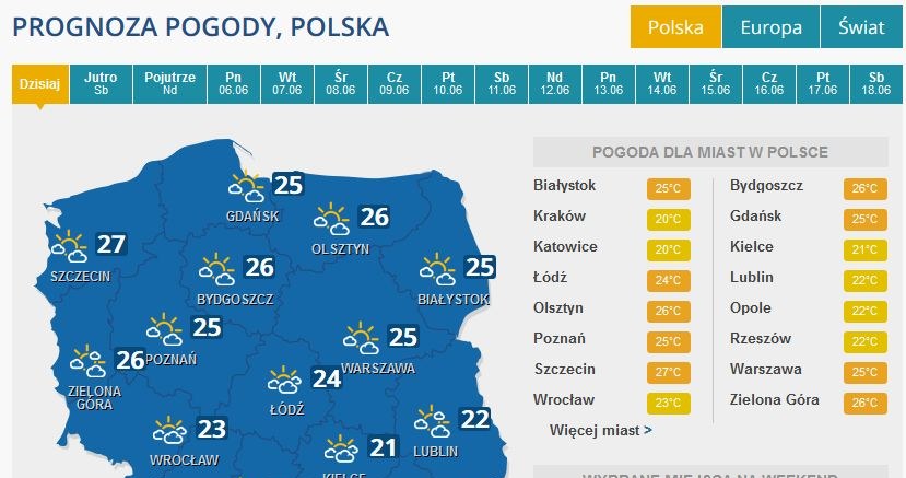Prognoza pogody na piątek /INTERIA.PL