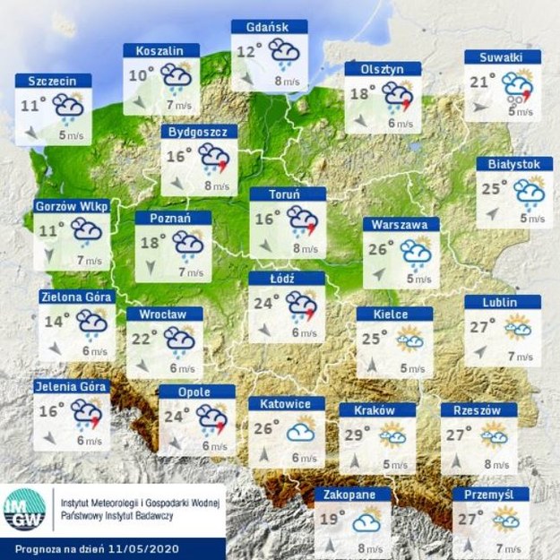 Prognoza pogody na poniedziałek, 11 maja 2020 /IMGW-PIB / pogodynka.pl /