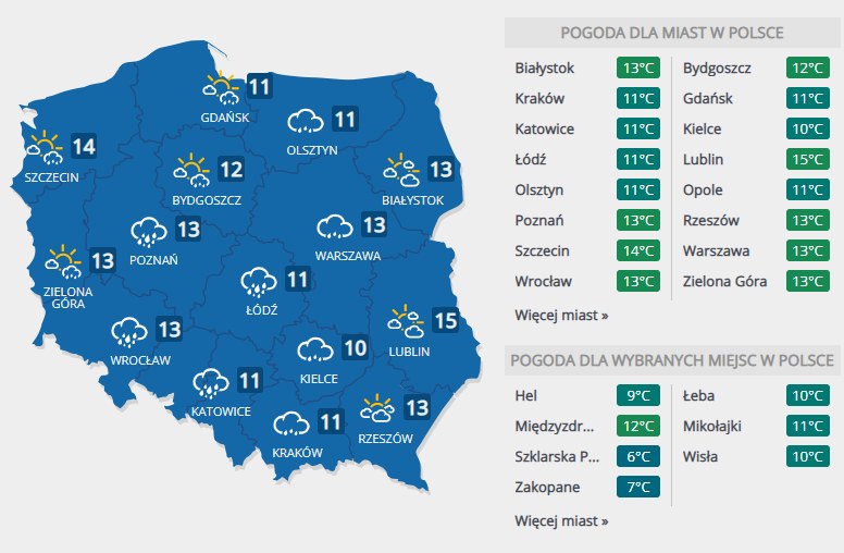 Prognoza pogody na poniedziałek, 13 maja /INTERIA.PL