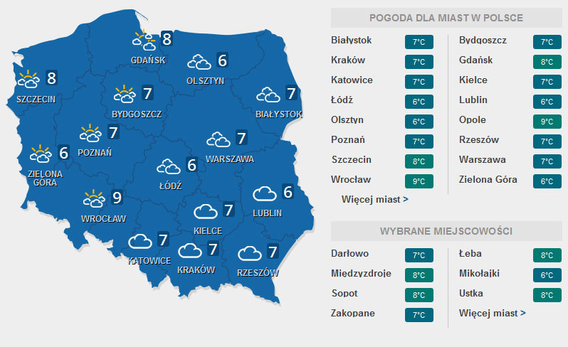 Prognoza pogody na poniedziałek. /INTERIA.PL
