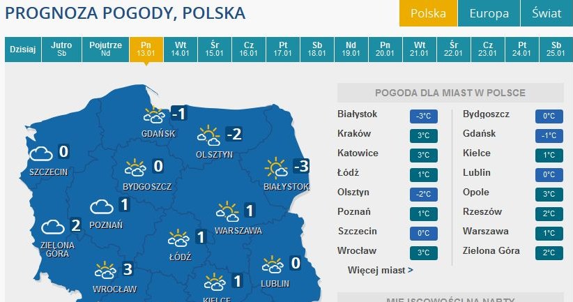 Prognoza pogody na poniedziałek /INTERIA.PL
