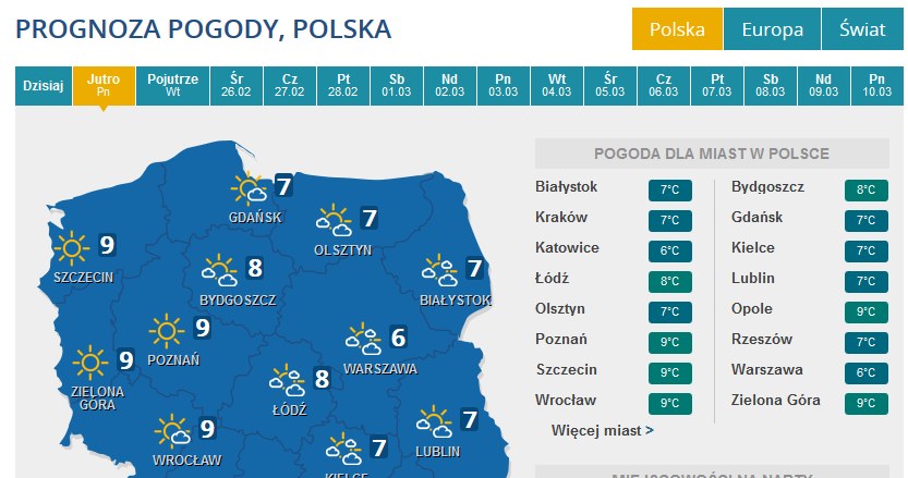 Prognoza pogody na poniedziałek /INTERIA.PL