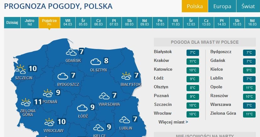 Prognoza pogody na poniedziałek /INTERIA.PL