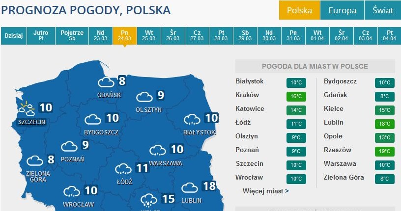 Prognoza pogody na poniedziałek /INTERIA.PL