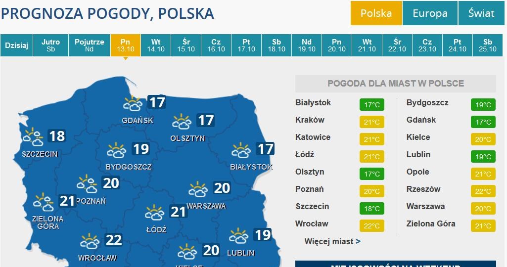 Prognoza pogody na poniedziałek /INTERIA.PL