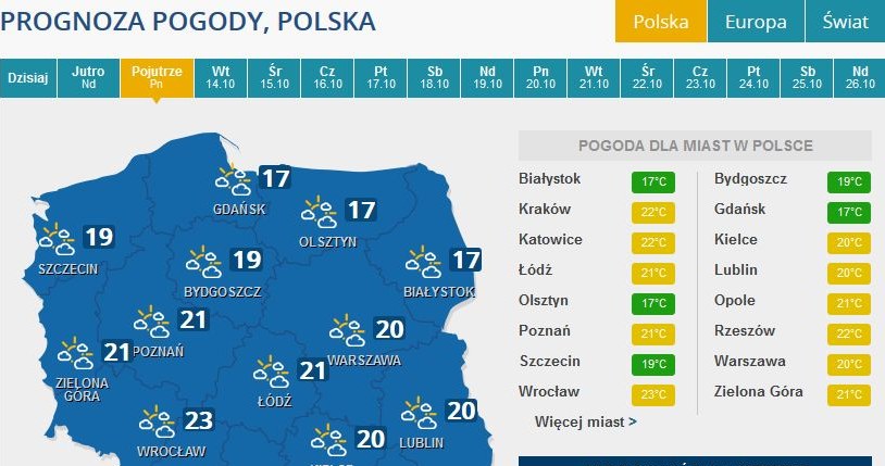 Prognoza pogody na poniedziałek /INTERIA.PL