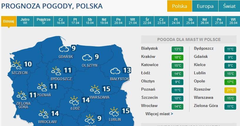 Prognoza pogody na poniedziałek /INTERIA.PL
