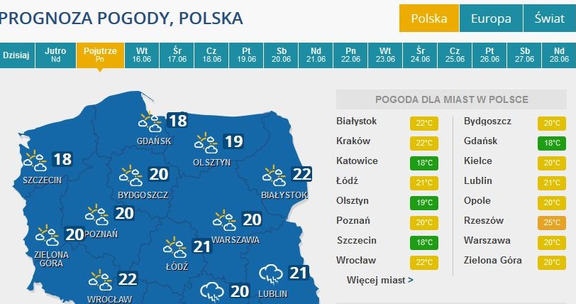 Prognoza pogody na poniedziałek /INTERIA.PL
