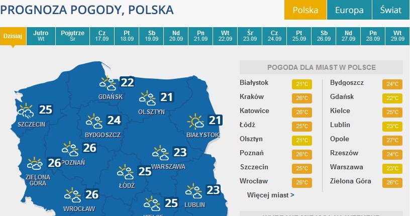 Prognoza pogody na poniedziałek /INTERIA.PL