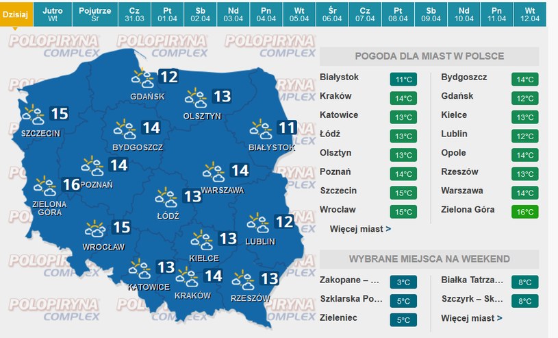 Prognoza pogody na poniedziałek /INTERIA.PL