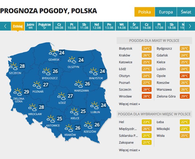 Prognoza pogody na poniedziałek /Interia.pl /
