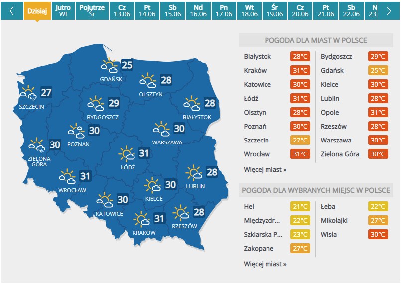 Prognoza pogody na poniedziałek /Interia pl /