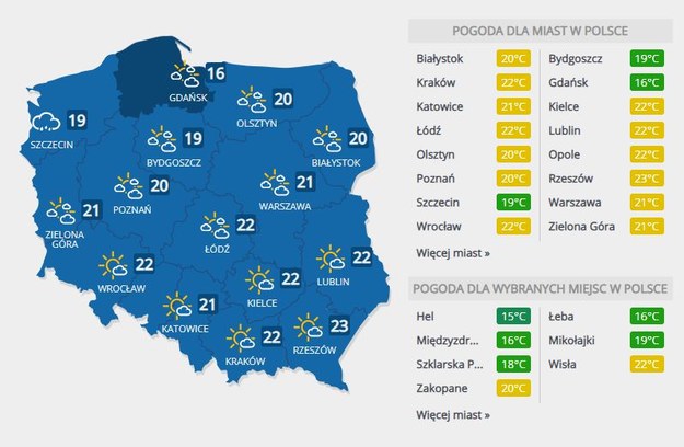 Prognoza pogody na poniedziałek /Interia.pl /