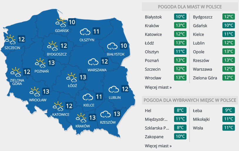 Prognoza pogody na poniedziałek /INTERIA.PL