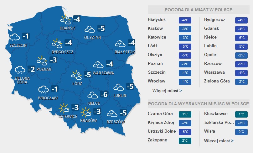 Prognoza pogody na sobotę, 11 lutego /INTERIA.PL