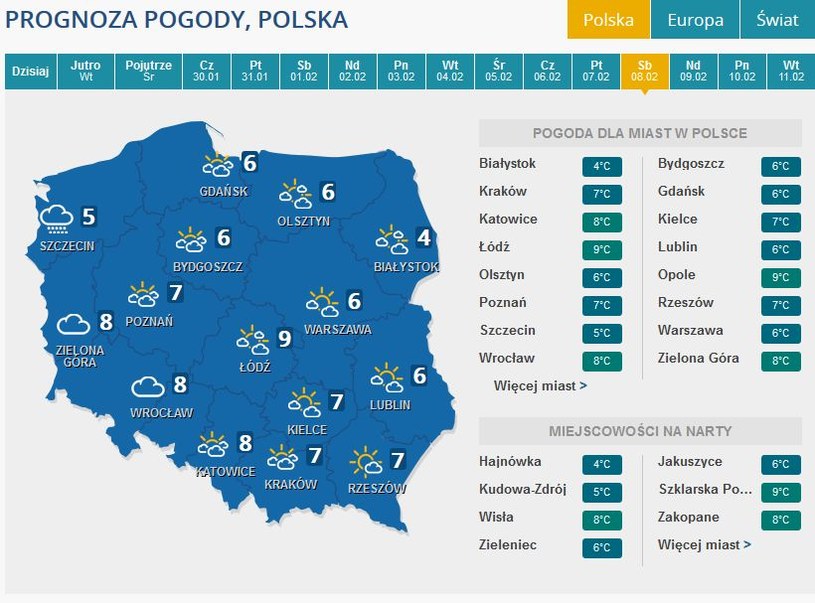 Prognoza pogody na sobotę, 8 lutego /INTERIA.PL