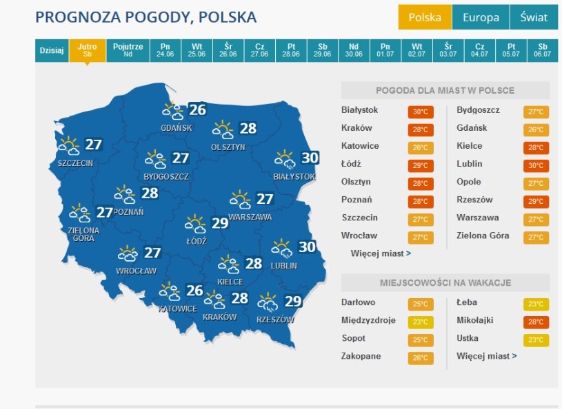 Prognoza pogody na sobotę /INTERIA.PL