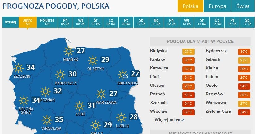 Prognoza pogody na sobotę /INTERIA.PL