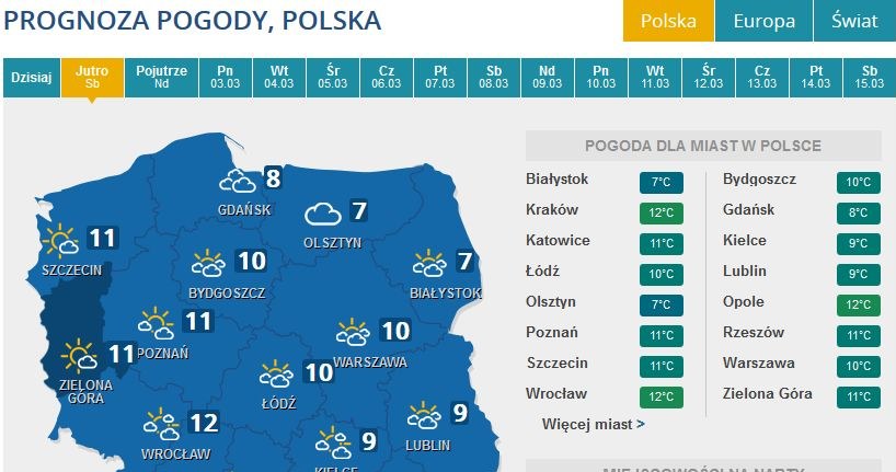 Prognoza pogody na sobotę /INTERIA.PL
