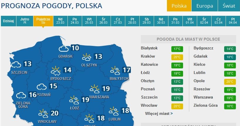 Prognoza pogody na sobotę /INTERIA.PL