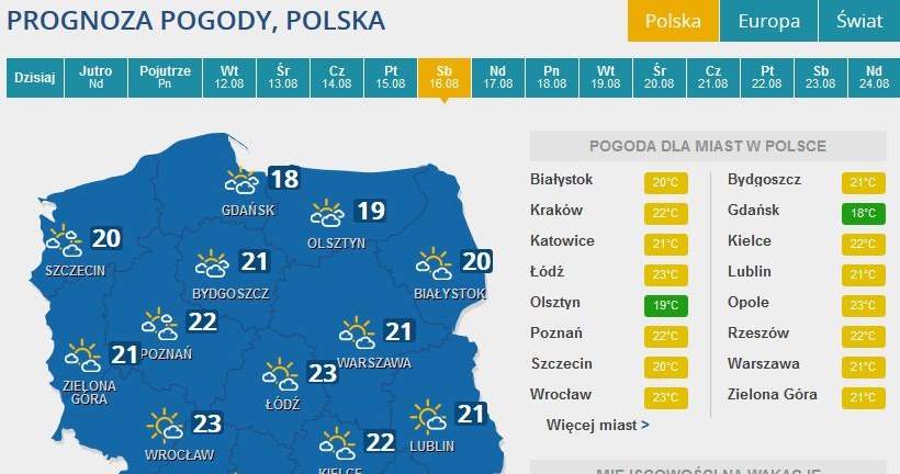 Prognoza pogody na sobotę /INTERIA.PL