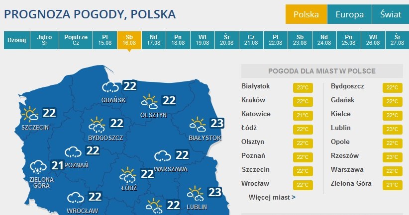 Prognoza pogody na sobotę /INTERIA.PL