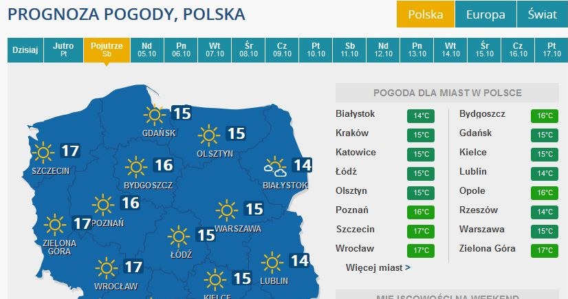 Prognoza pogody na sobotę /INTERIA.PL