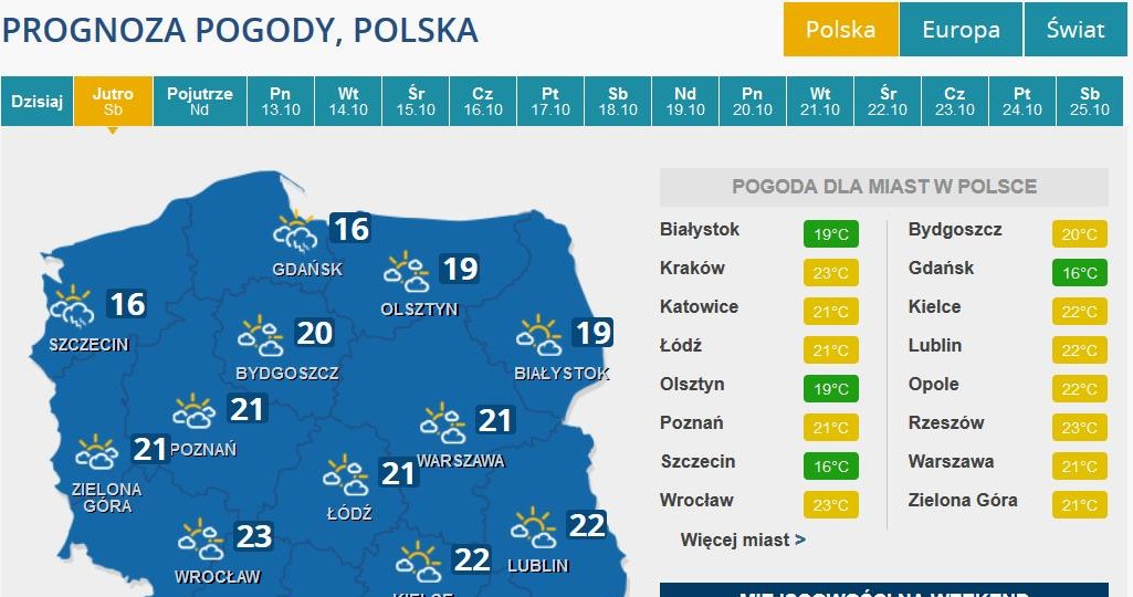 Prognoza pogody na sobotę /INTERIA.PL