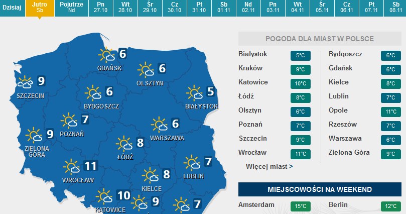 Prognoza pogody na sobotę /pogoda.interia.pl /INTERIA.PL
