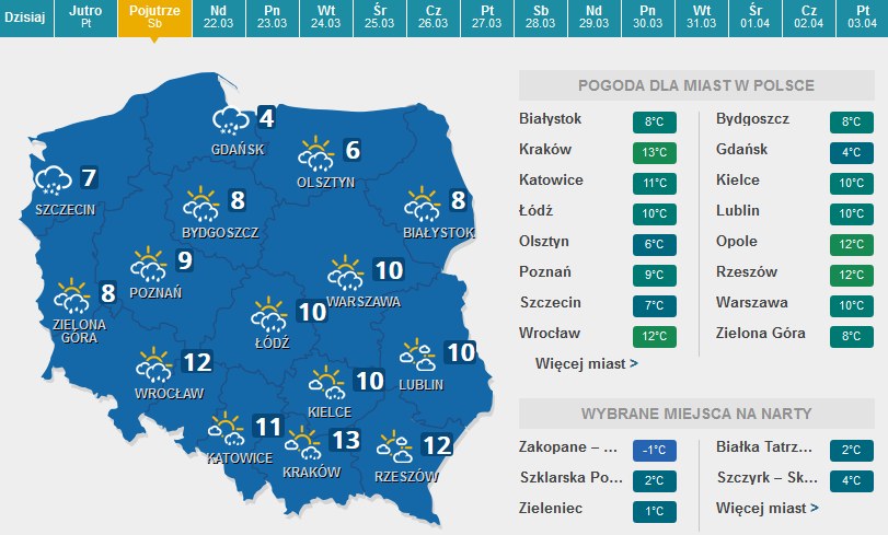 Prognoza pogody na sobotę /pogoda.interia.pl /INTERIA.PL