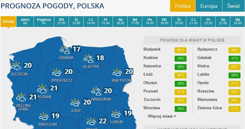 Prognoza pogody na sobotę /INTERIA.PL