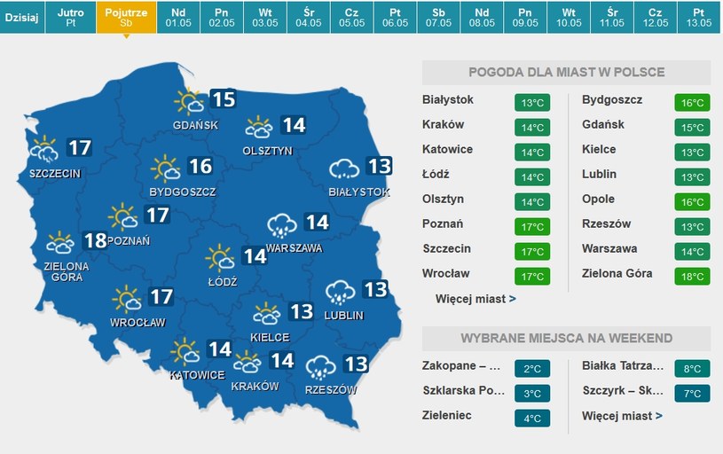 Prognoza pogody na sobotę /INTERIA.PL