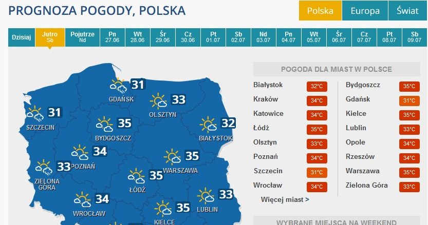 Prognoza pogody na sobotę /INTERIA.PL