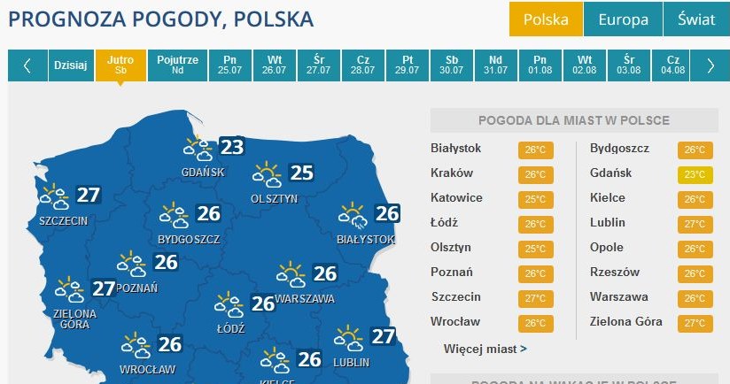 Prognoza pogody na sobotę /INTERIA.PL