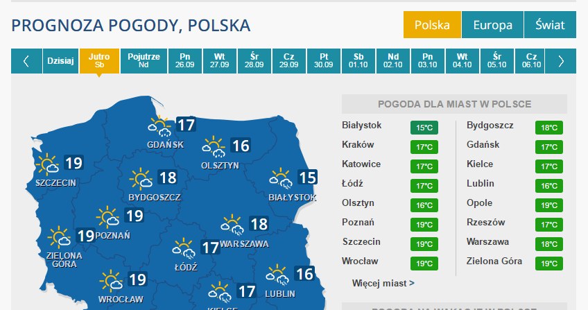 Prognoza pogody na sobotę /INTERIA.PL