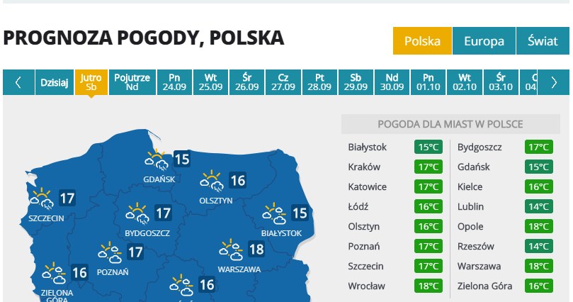 Prognoza pogody na sobotę /INTERIA.PL