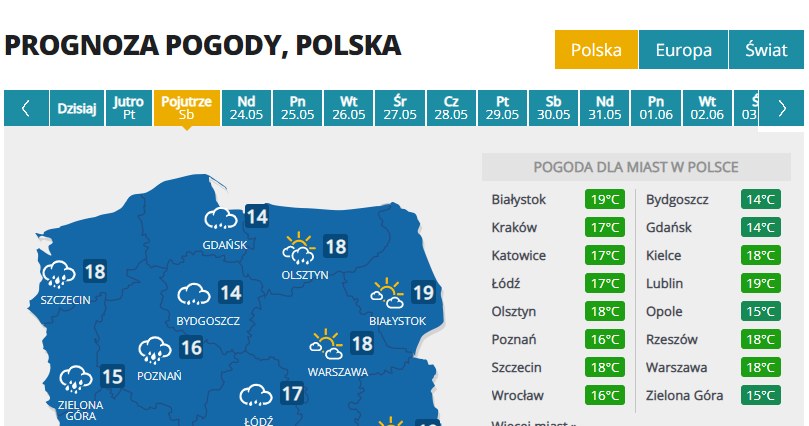 Prognoza pogody na sobotę /INTERIA.PL