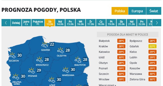 Prognoza pogody na sobotę /INTERIA.PL