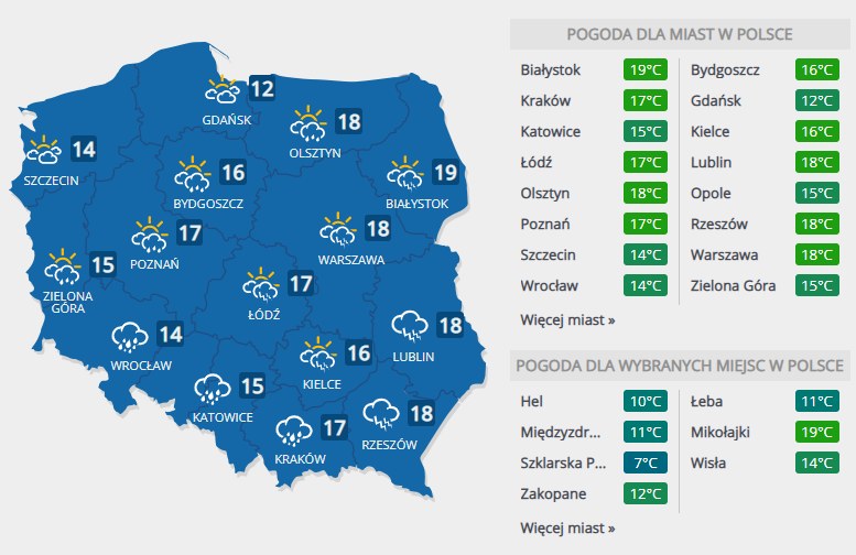 Prognoza pogody na środę, 15 maja /INTERIA.PL