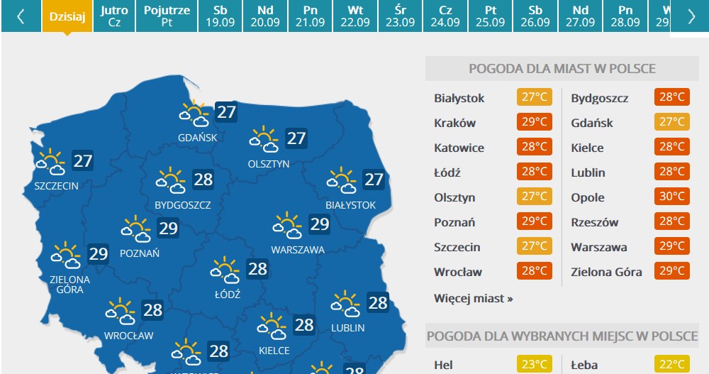 Prognoza pogody na środę 16 września /INTERIA.PL