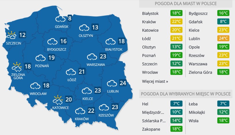Prognoza pogody na środę, 29 kwietnia /INTERIA.PL