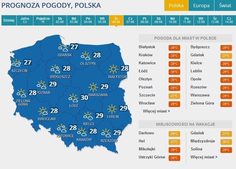 Prognoza pogody na środę, 5 sierpnia /INTERIA.PL