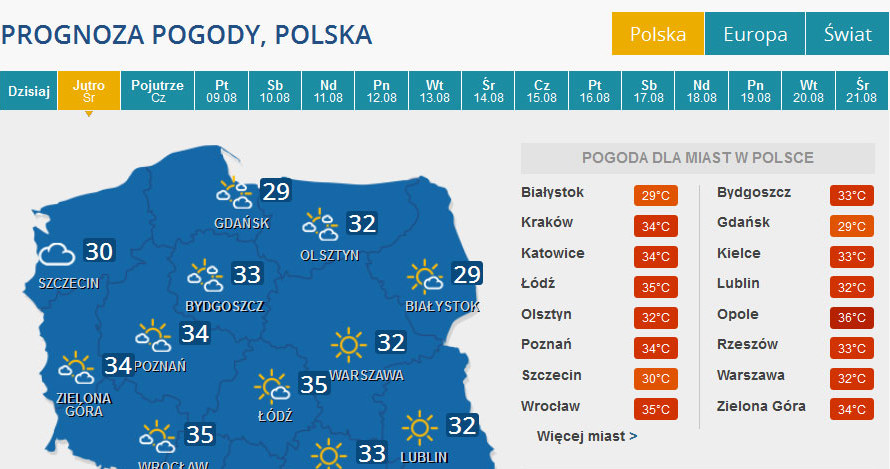 Prognoza pogody na środę. /INTERIA.PL
