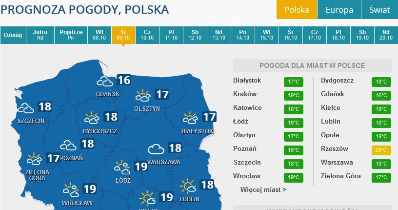 Prognoza pogody na środę /INTERIA.PL