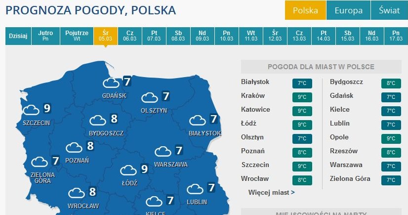 Prognoza pogody na środę /INTERIA.PL