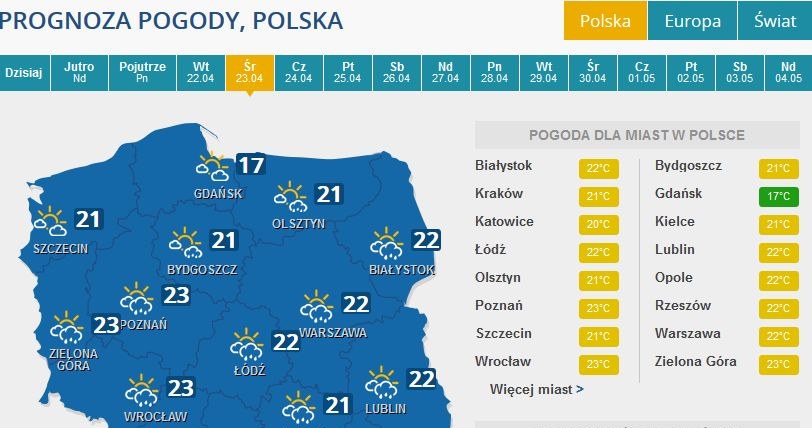 Prognoza pogody na środę /INTERIA.PL