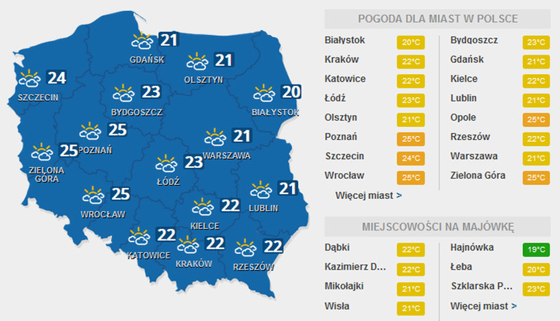 Prognoza pogody na środę /INTERIA.PL