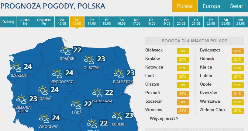 Prognoza pogody na środę /INTERIA.PL