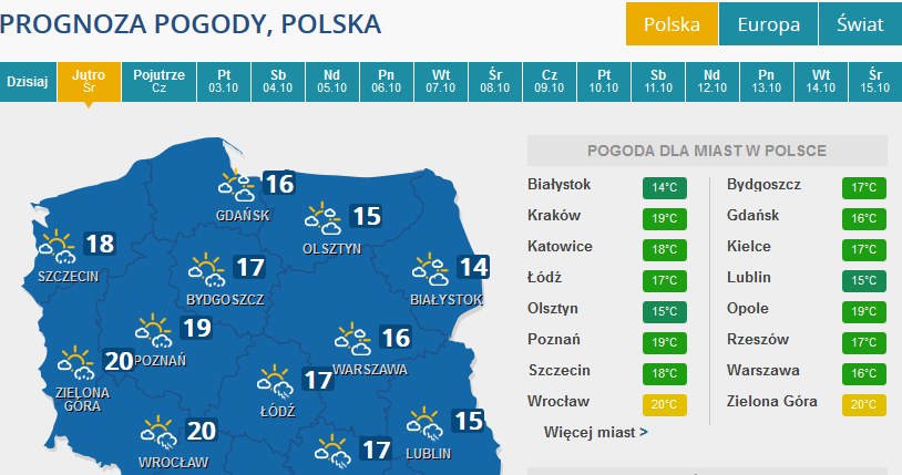Prognoza pogody na środę /INTERIA.PL