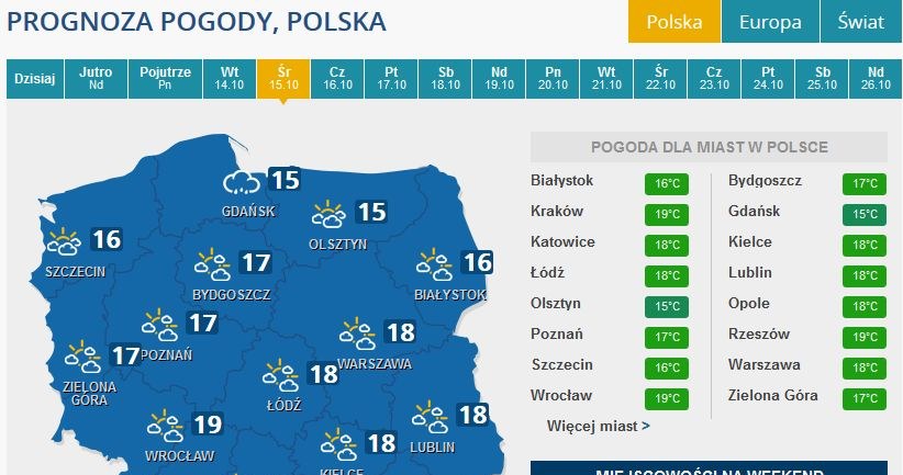 Prognoza pogody na środę /INTERIA.PL